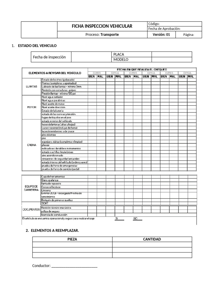 Hoja de Inspección Vehicular | PDF