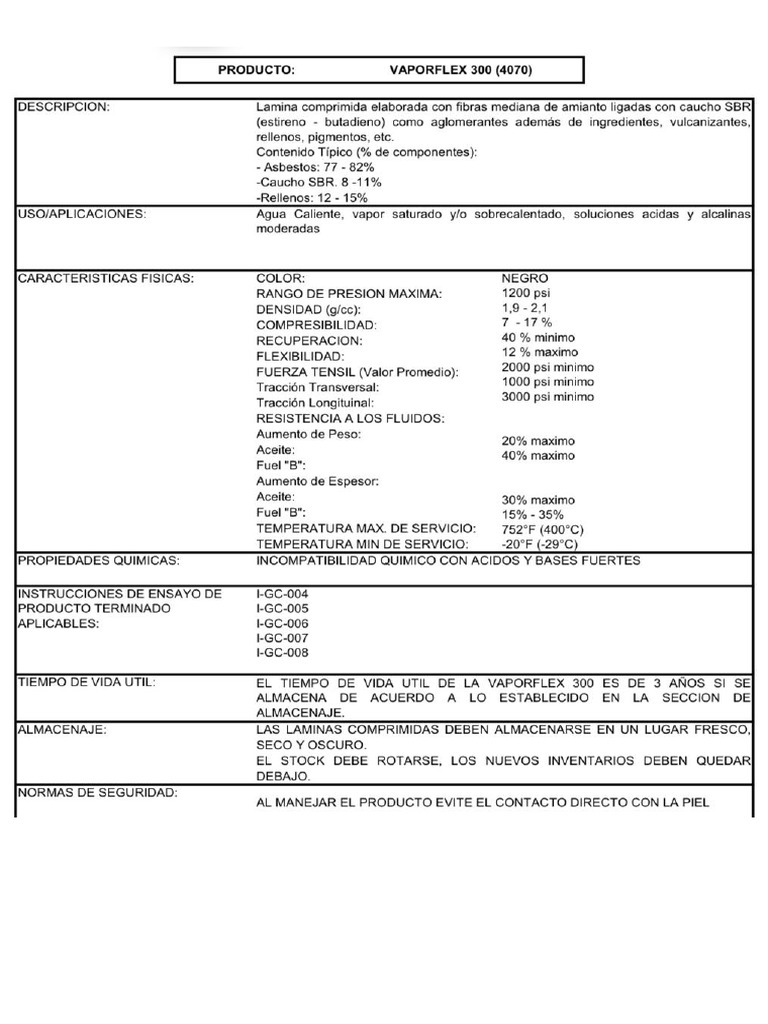 Ficha Tecnica Vaporflex | PDF
