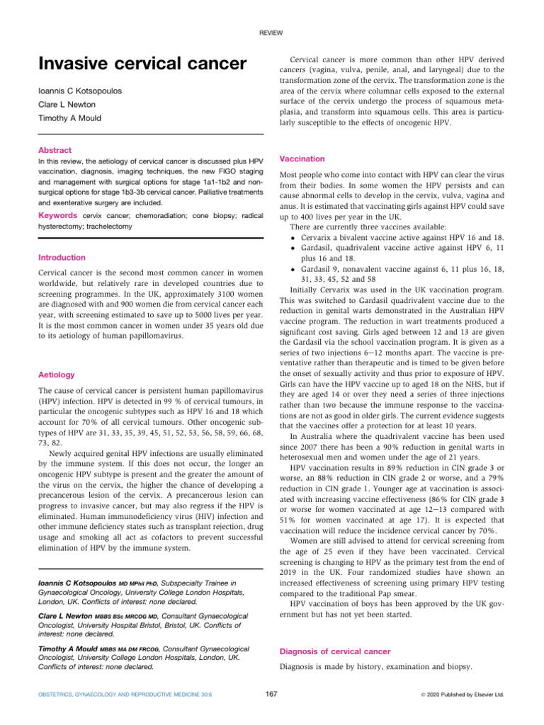 Invasive Cervical Cancer Overview and Management | PDF | Cervical ...