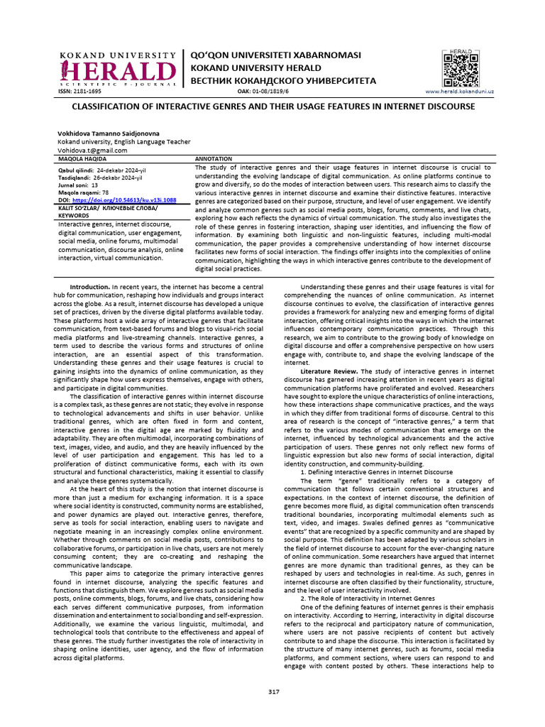 Classifying Interactive Internet Genres | PDF | Communication | Social ...