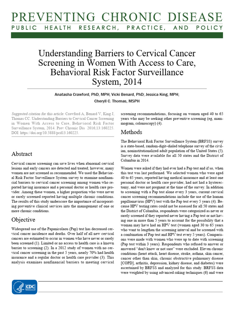 Understanding Barriers To Cervical Cancer Screening in Women With ...