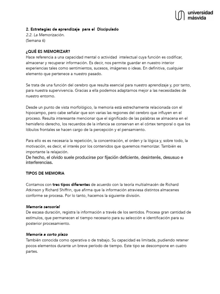 Estrategias para Mejorar la Memoria | PDF | Memoria | Aprendizaje