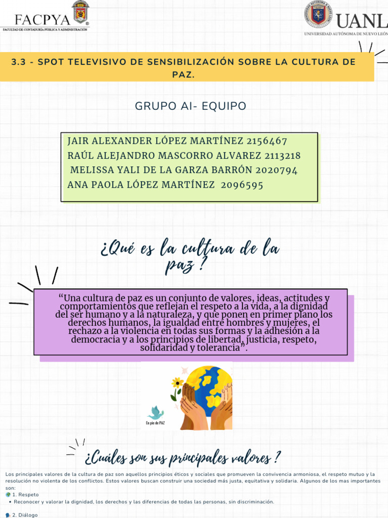 Cultura de Paz: Valores y Acciones Estudiantiles | PDF | Psicología Social