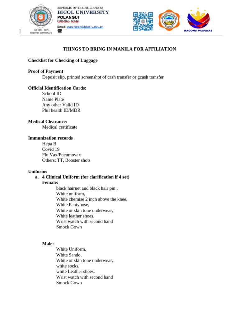 Manila Affiliation Packing Guide | PDF | Clothing | Fashion