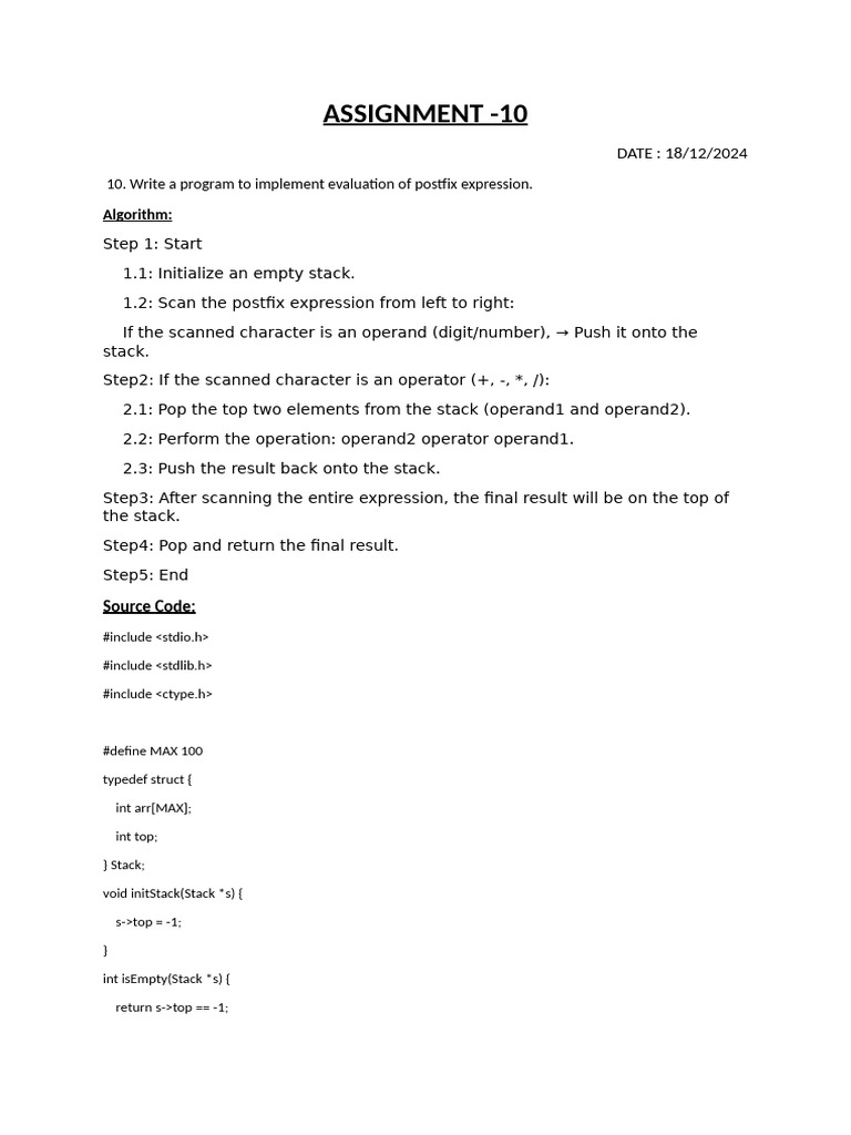 Postfix Expression Evaluation Program | PDF | Computer Science | Computing