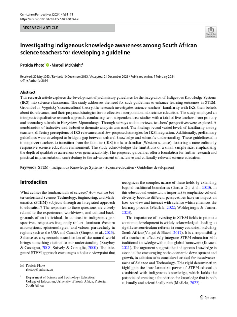 IKS Integration in South African Science Education | PDF | Knowledge ...