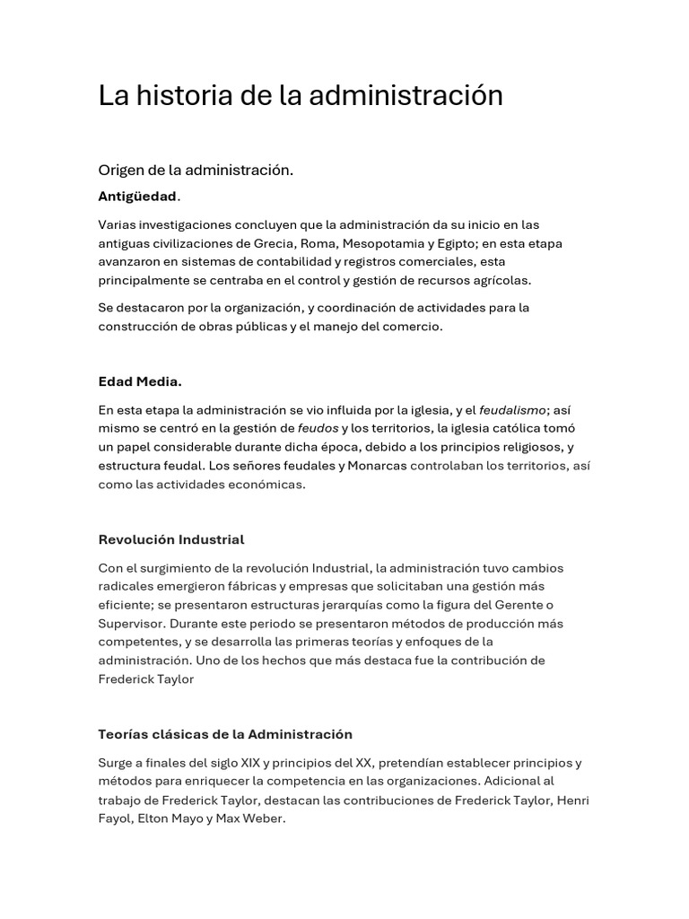 Evolución de la Administración a lo Largo del Tiempo | PDF | Economias