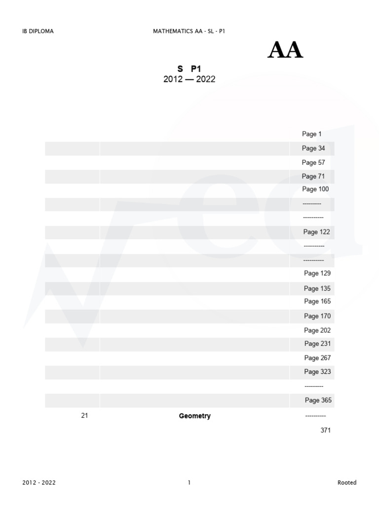 IB Math AA SL Exam Guide 2012-2022 | PDF | Function (Mathematics ...