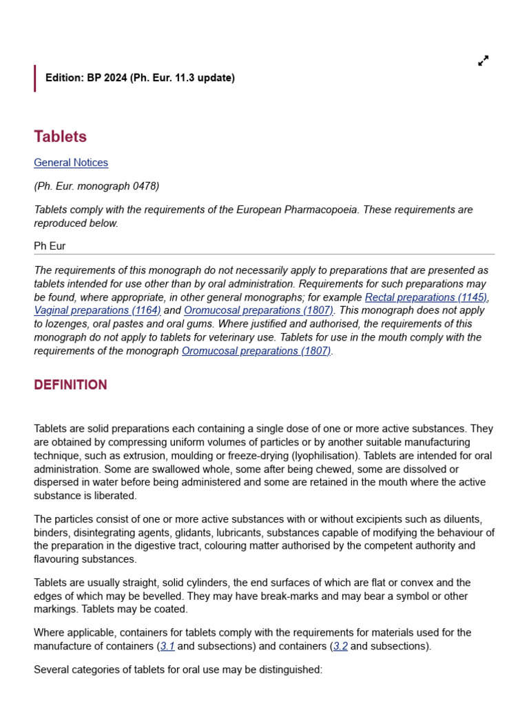European Pharmacopoeia Tablet Standards | PDF | Tablet (Pharmacy ...