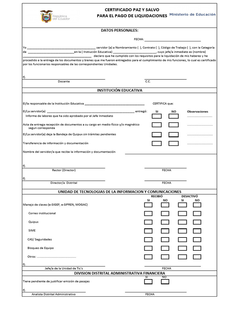 Certificado de Paz y Salvo Educativo | PDF