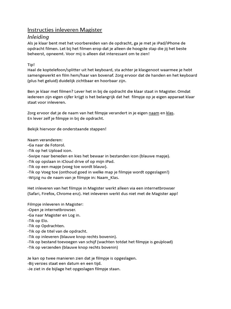 Inlever Instructies Magister 2 | PDF