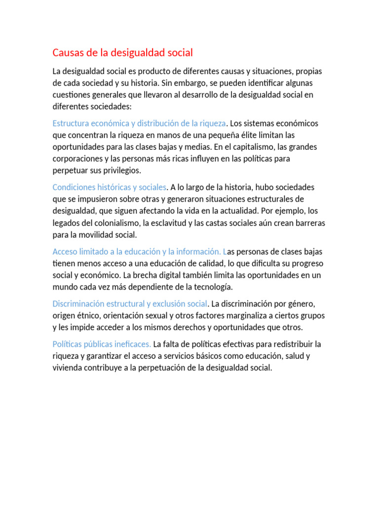 Causas de la desigualdad social | PDF