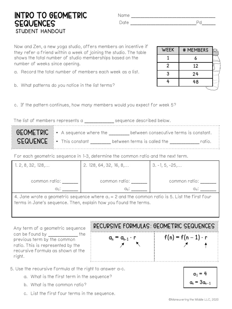 Intro To Geometric Sequences - Student Handout | PDF | Mathematics ...