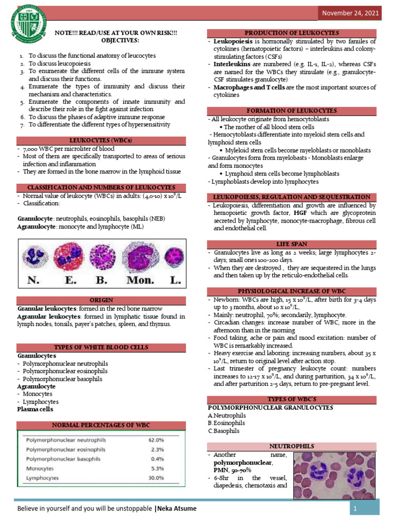 Overview of Leukocytes and Immunity | PDF | Immune System | White Blood ...