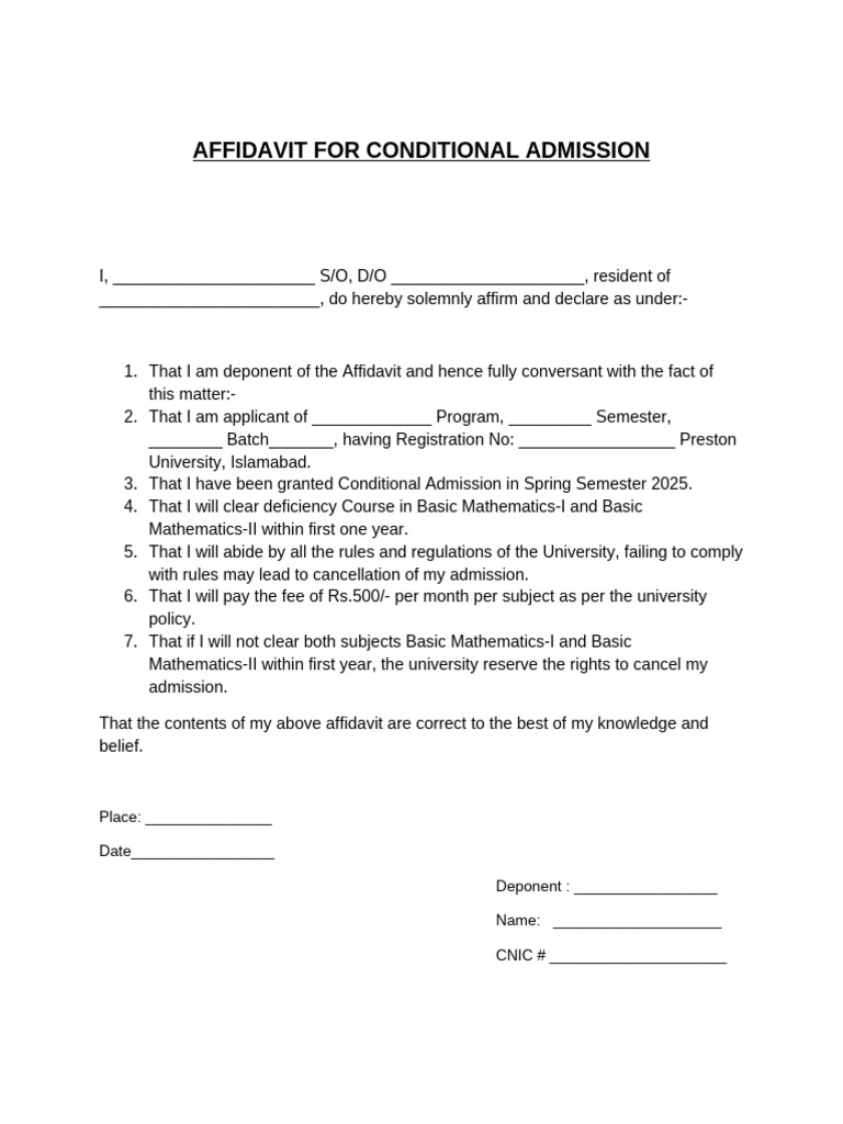 Affidavit Pattern BSCS (Deficiency Course of Maths) | PDF