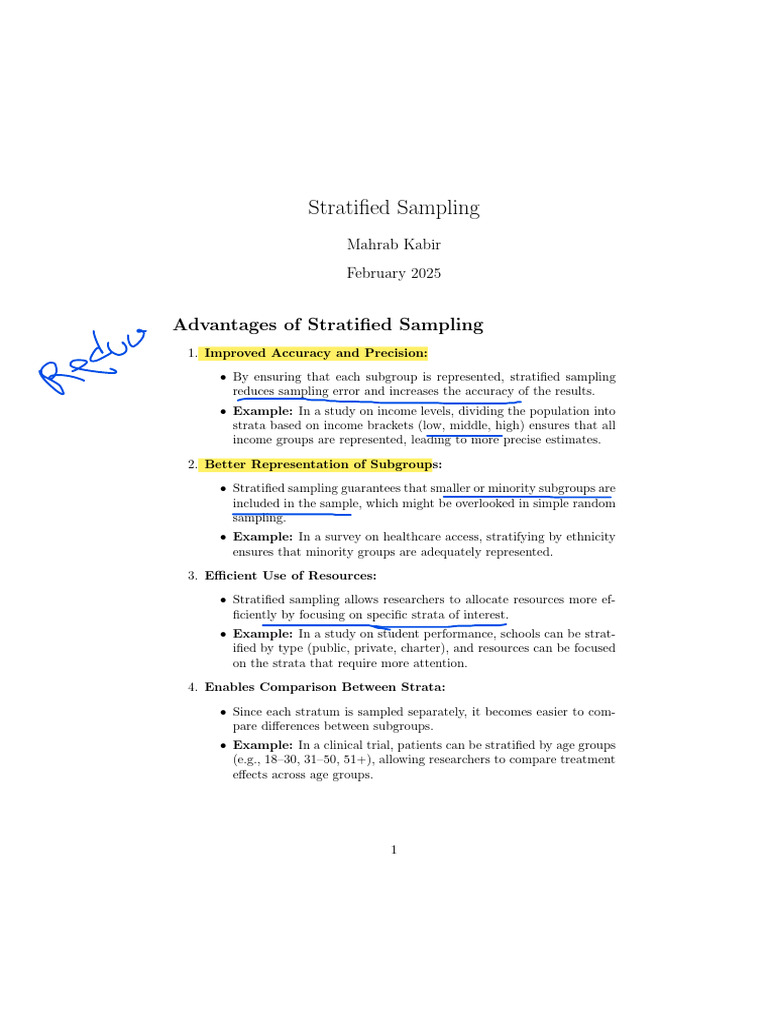 Advantages and Disadvantage of Stratified Sampling | PDF | Sampling ...