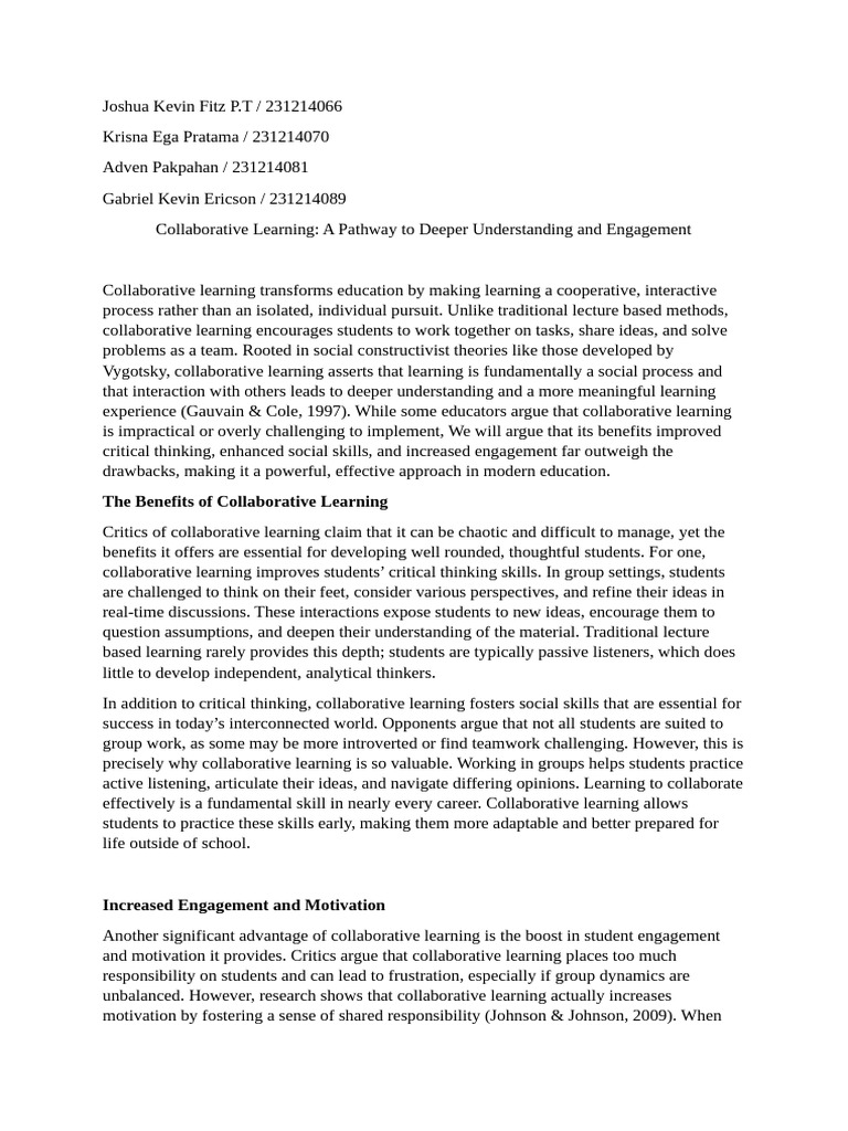 Benefits of Collaborative Learning | PDF | Teachers | Learning