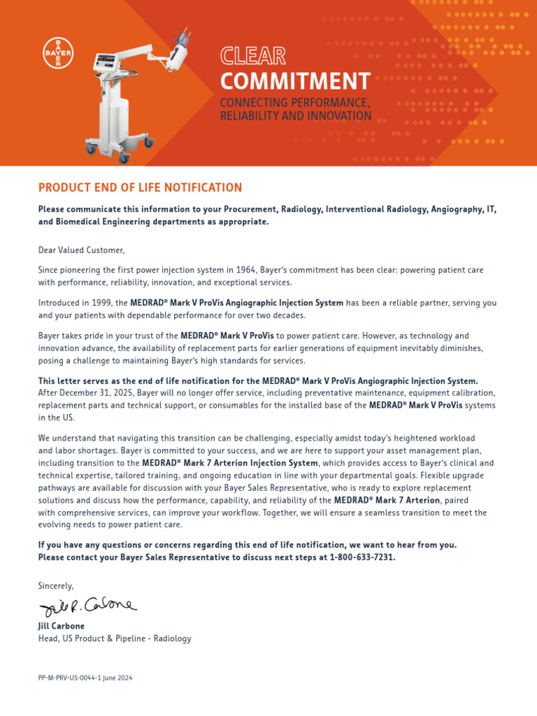 MEDRAD® Mark V ProVis EOL Notification | PDF | End Of Life Care ...
