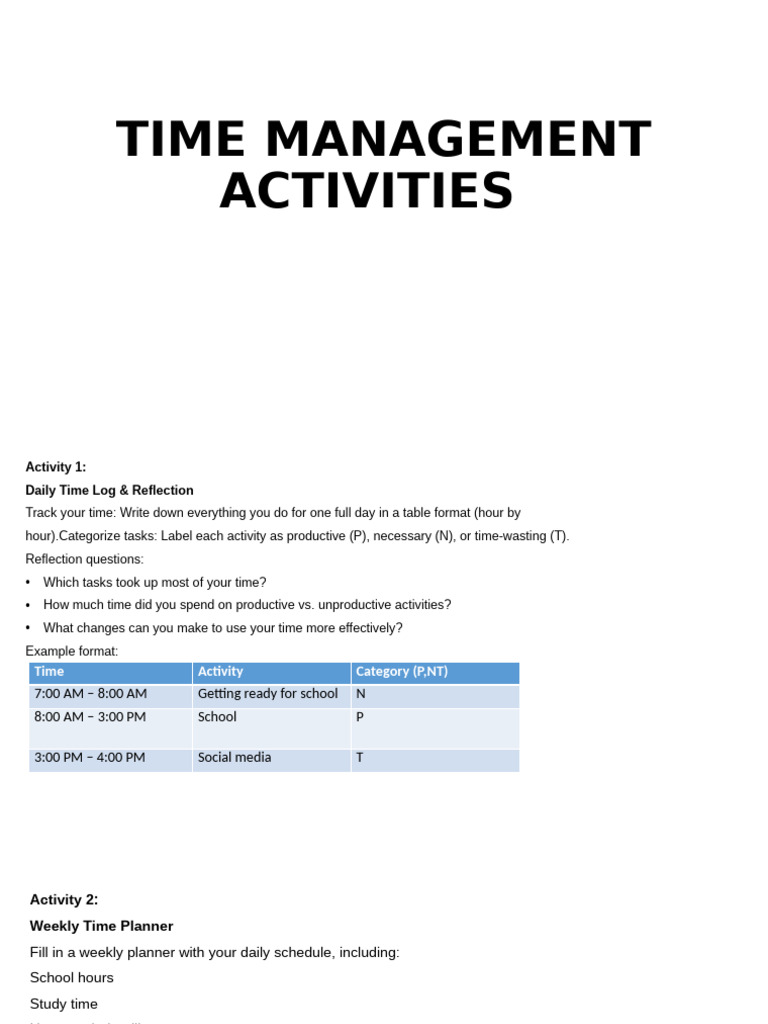 TIME MANAGEMENT ACTIVITIES FOR EMPLOYEES PDF visual data 4