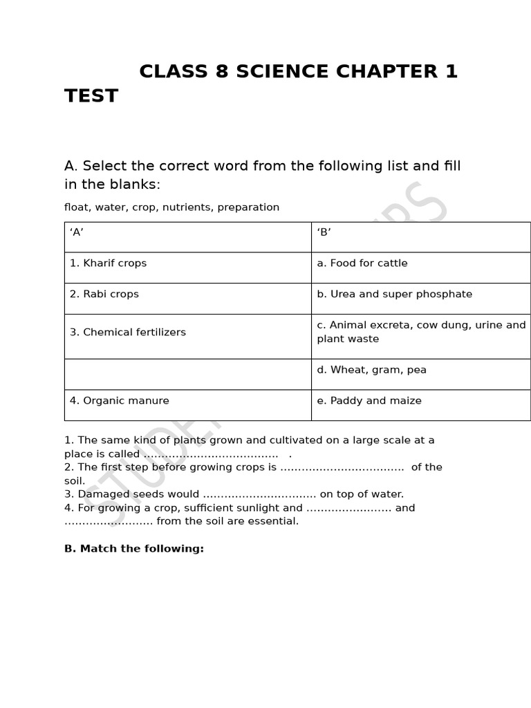 CLASS 8 SCIENCE CHAPTER 1 TEST | PDF