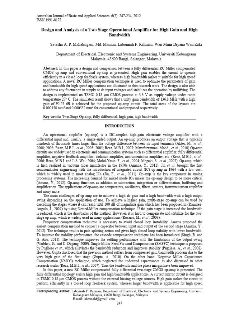 Design and Analysis of A Two Stage Opera | PDF | Operational Amplifier ...