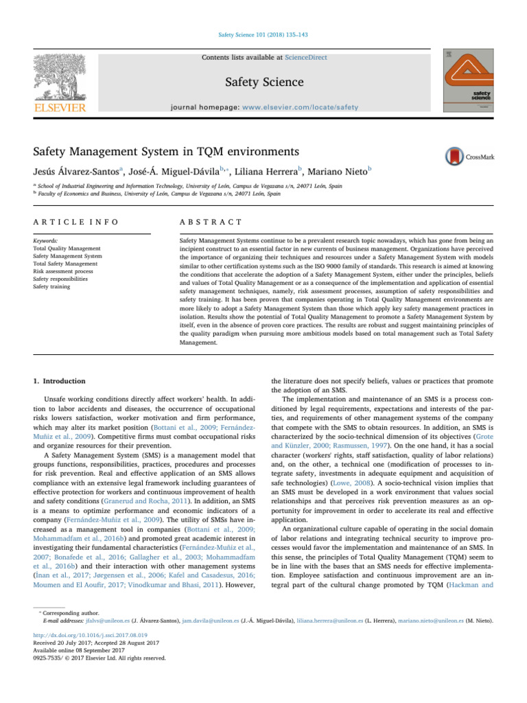 Safety Management Systems in TQM | PDF | Occupational Safety And Health ...