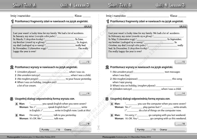 Short Tests Unit 4 Lesson 3 | PDF