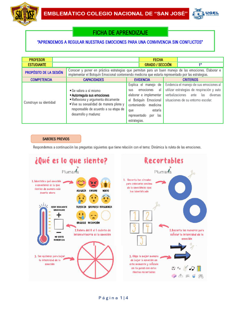 1° DPCC - Ficha de Aprendizaje 2 | PDF | Las emociones ...