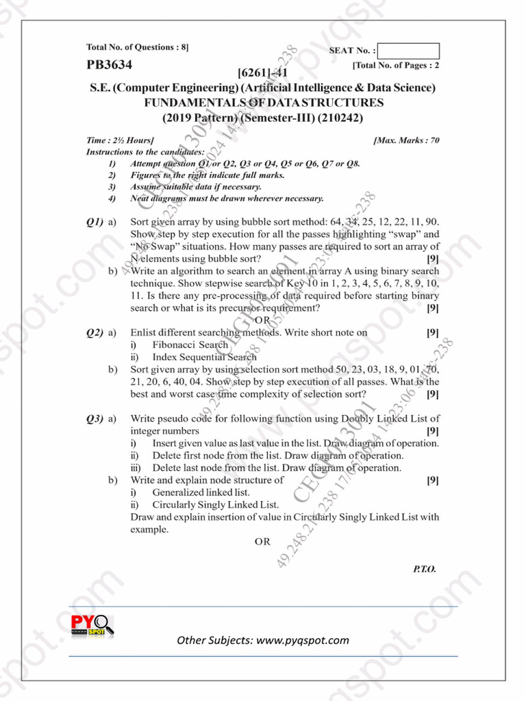FDS Quality Solved Paper Endsem May 2024 PyqSPOT | PDF