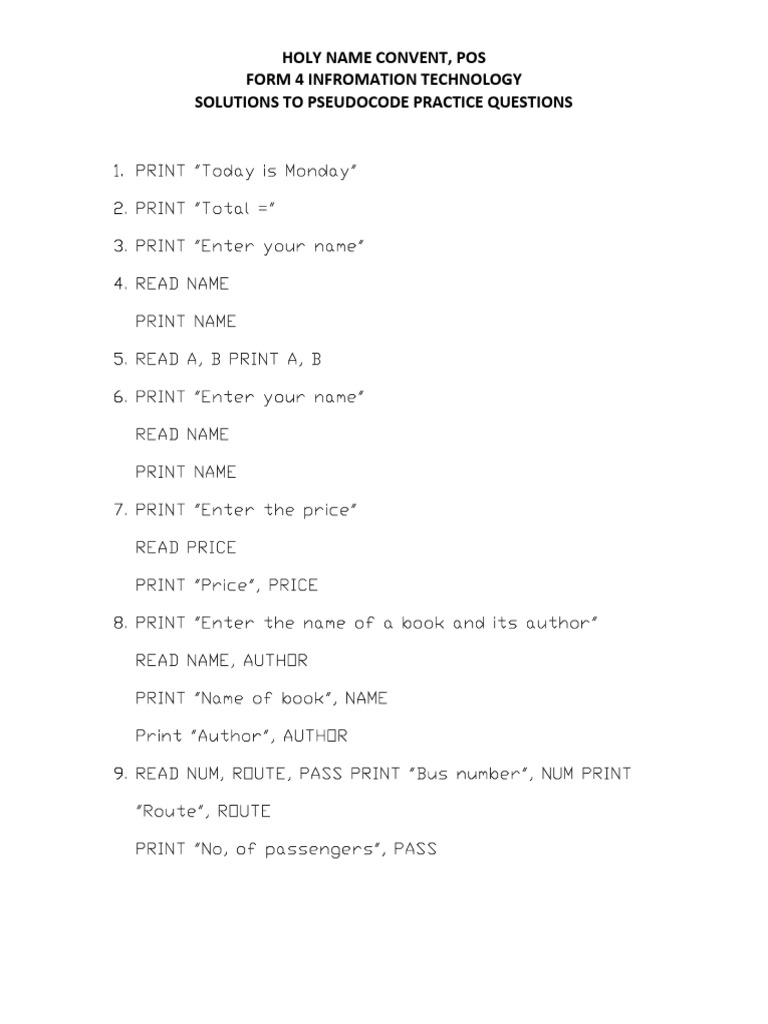 Pseudocode Practice Questions Guide | PDF