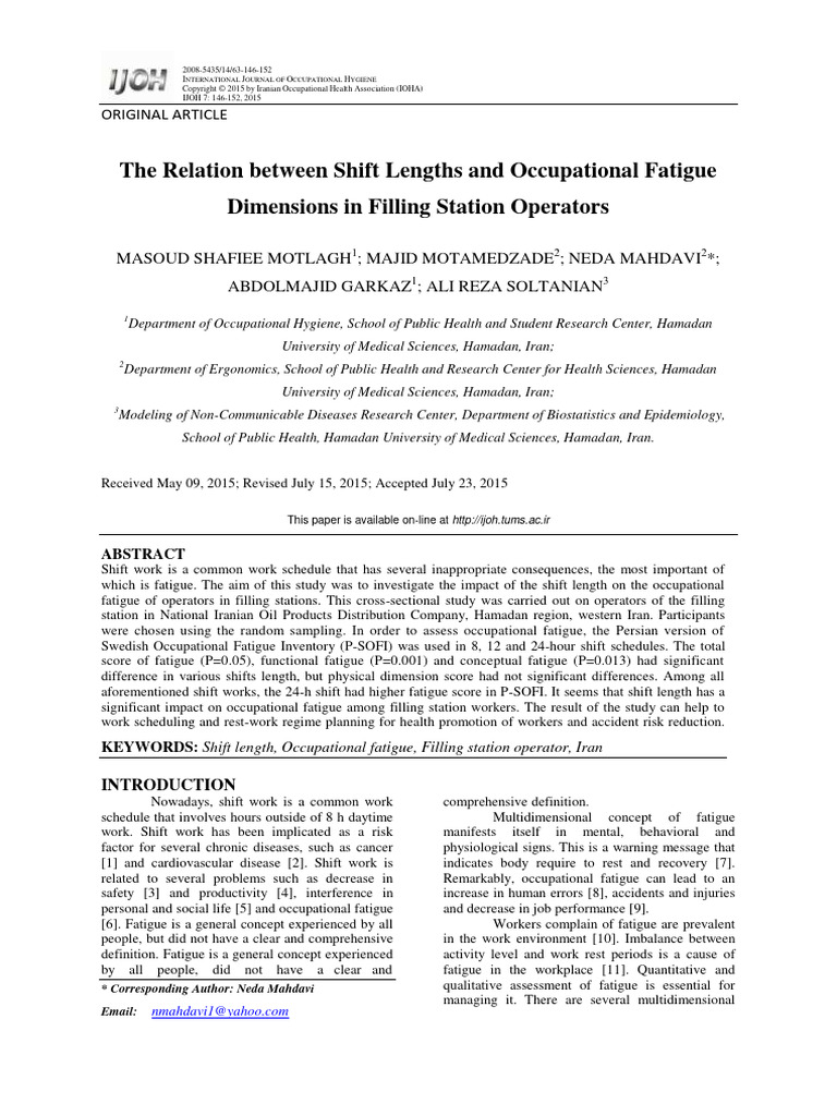 Shift Length and Fatigue in Operators | PDF | Shift Work | Risk