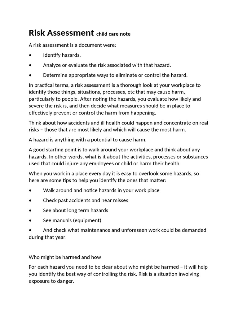 Child Care Risk Assessment Guidelines | PDF | Risk | Risk Assessment