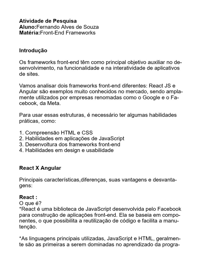 Comparativo entre React e Angular | PDF | Script Java | Framework de ...