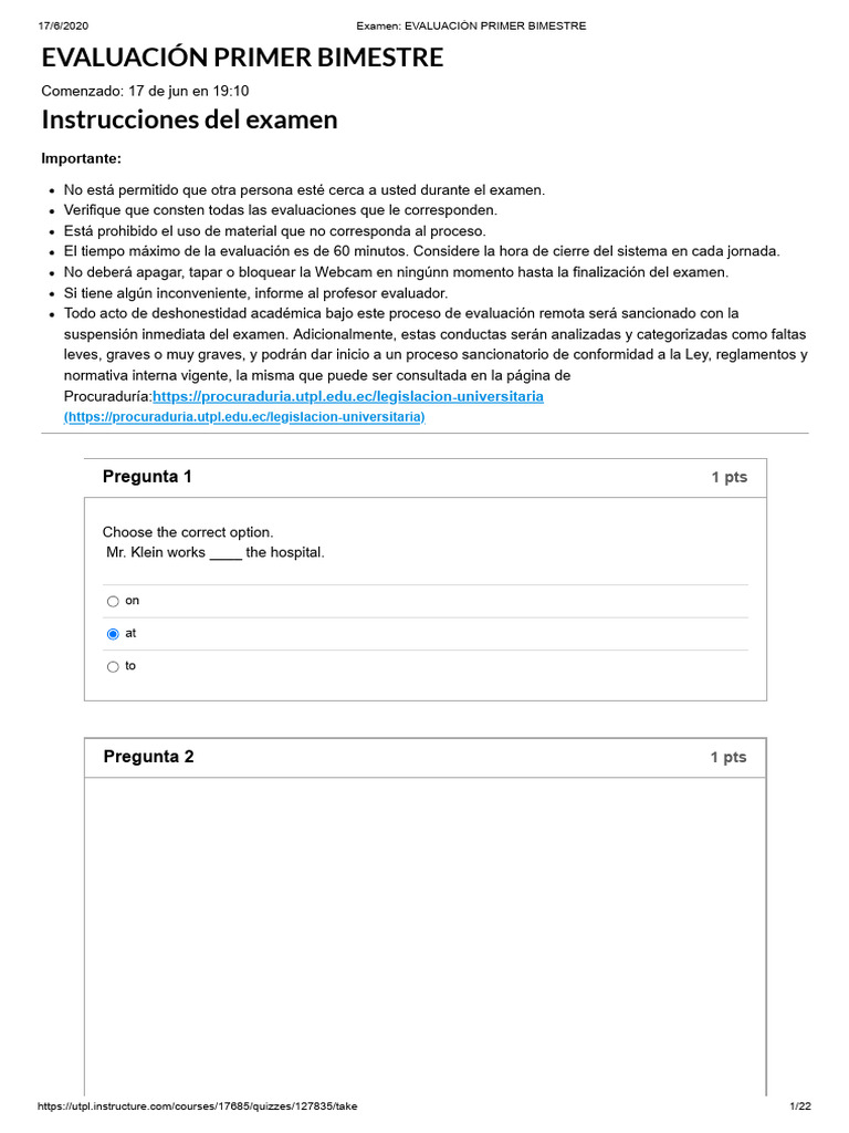 Examen de Inglés: Primer Bimestre | PDF | Linguistics