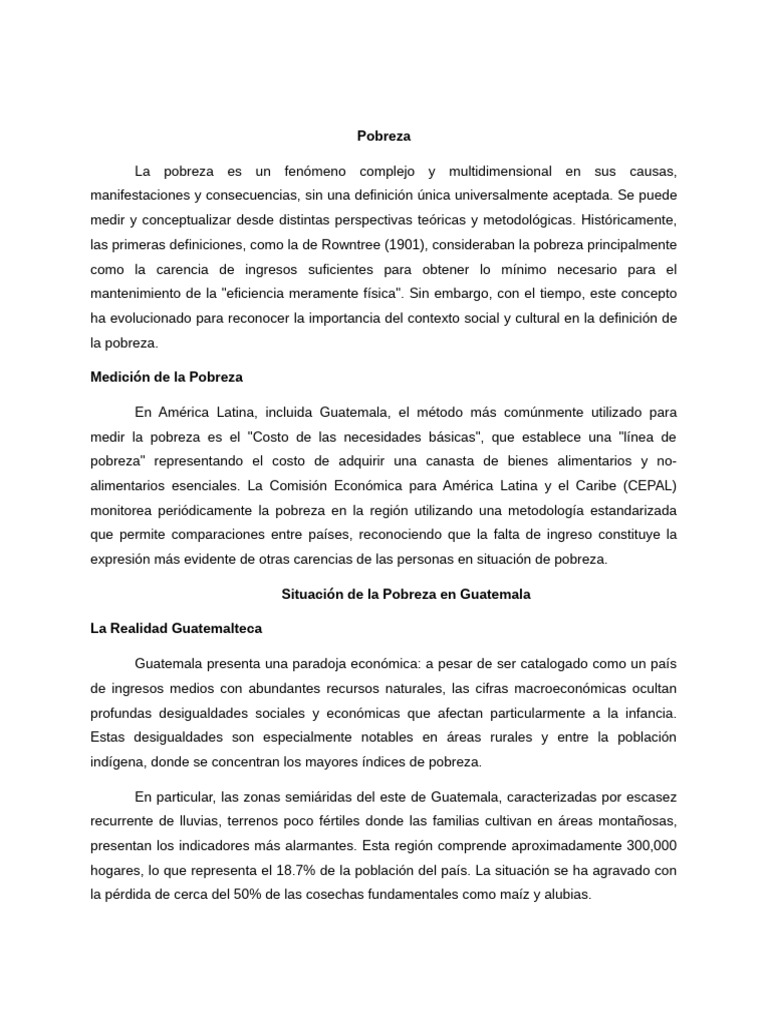 Pobreza y Desnutrición en Guatemala | PDF | Pobreza | Pobreza e indigencia