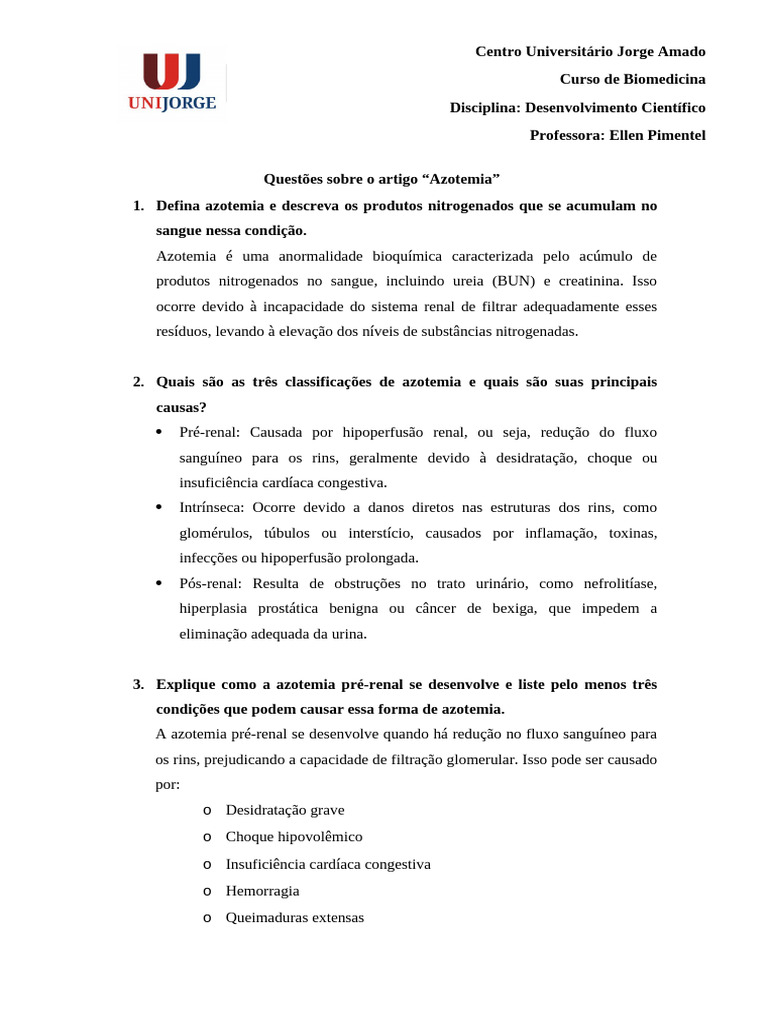 Entendendo a Azotemia: Tipos e Tratamento | PDF | Rim | Sistema urinário