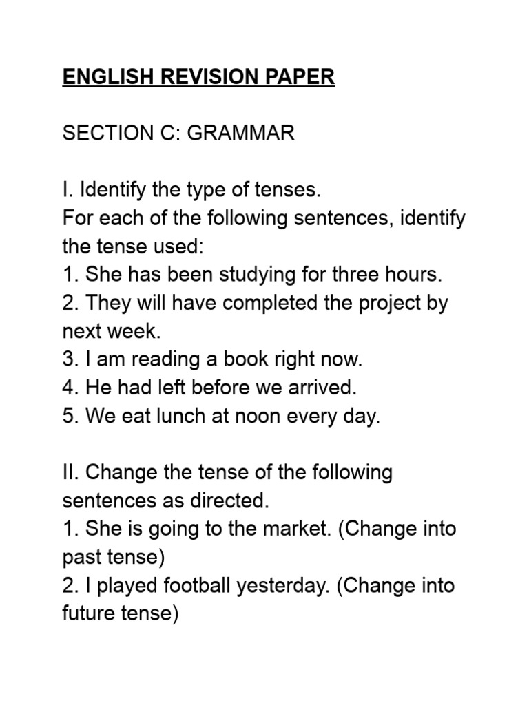 English Revision Paper | PDF | Linguistics | Grammar