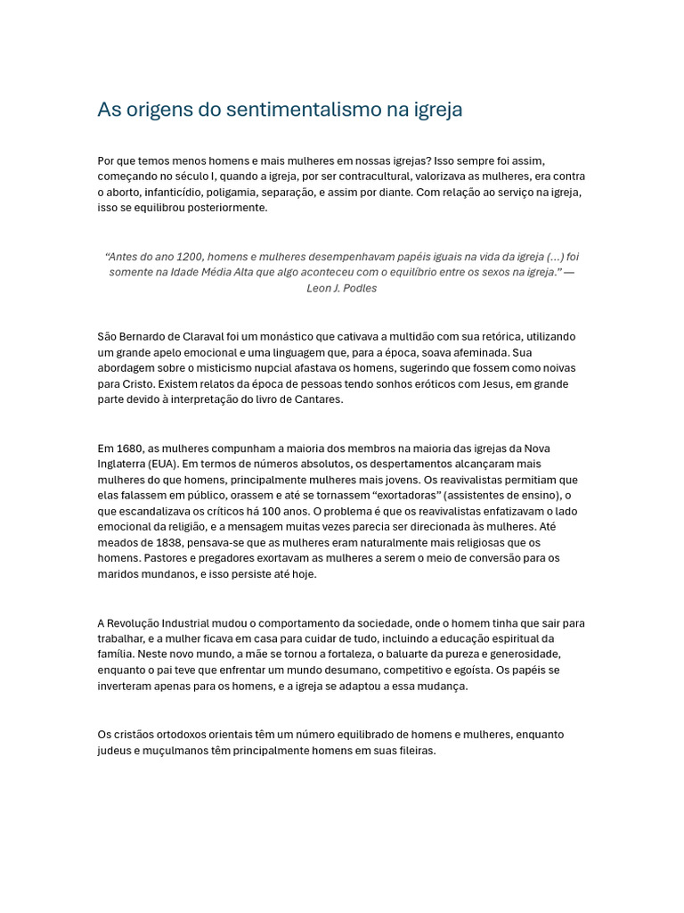 Sentimentalismo e Gênero na Igreja | PDF | Jesus | Igreja cristã