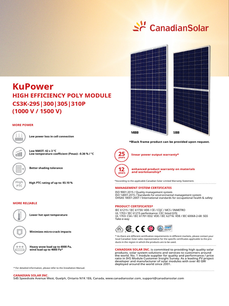 High Efficiency Poly Solar Module Specs | PDF | Solar Panel | Fuse ...
