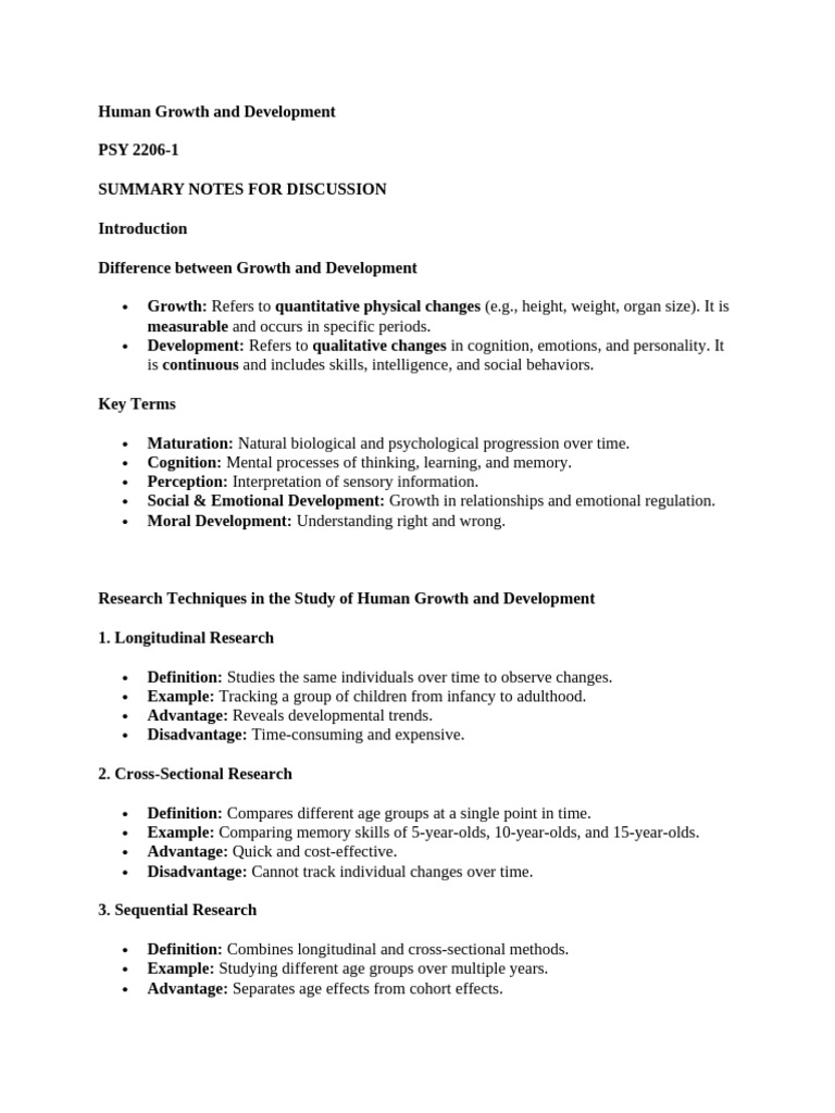 Human Growth and Development Summary Notes For Discussion | PDF | Child ...