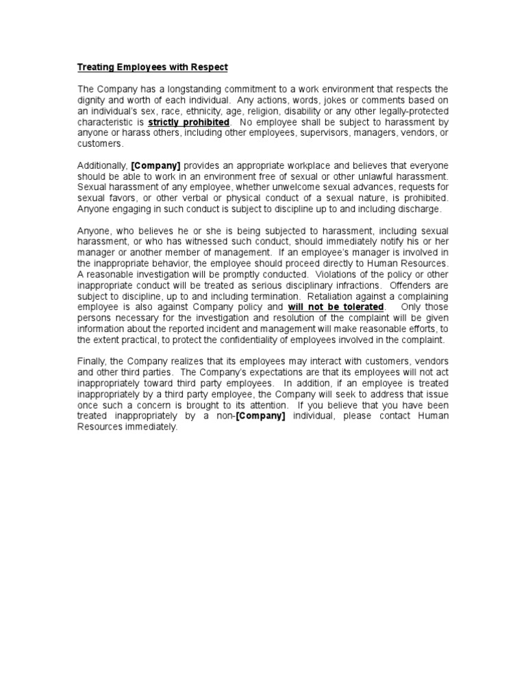 basic respect in the workplace policy