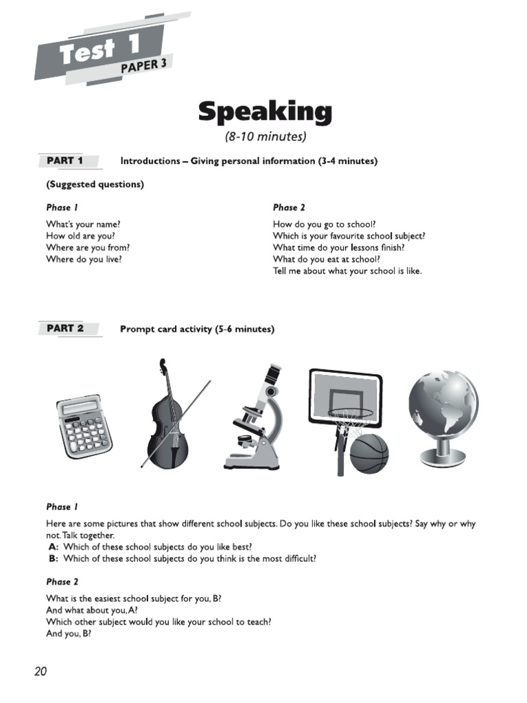 A2 Key For Schools - Group A - Class 9 (Speaking) | PDF
