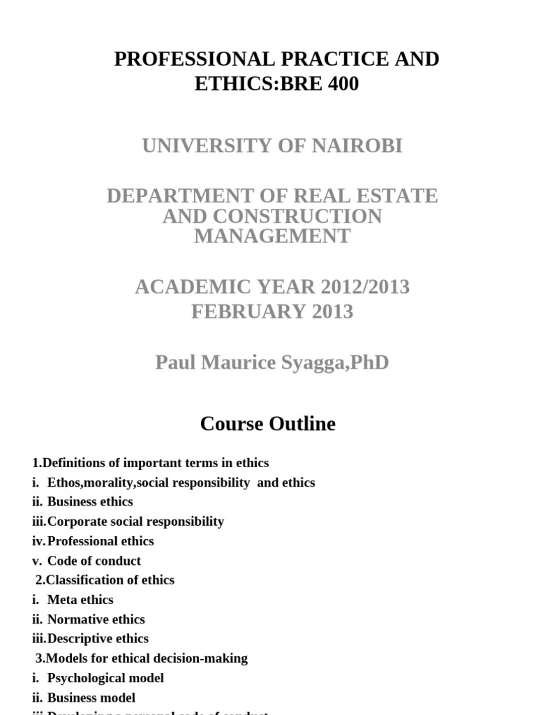 3.lecture Notes On BRE 400. | PDF | Morality | Applied Philosophy