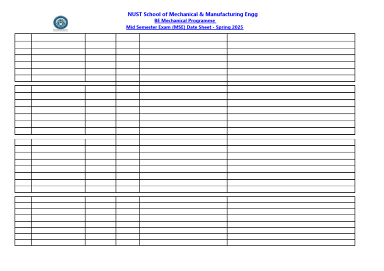 MSE Date Sheet Spring 2025 BE ME | PDF