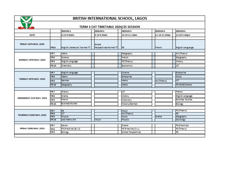 2025 Term 3 CAT Timetable | PDF | Science | Liberal Arts Education