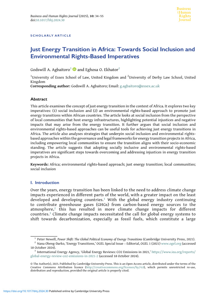 Just Energy Transition in Africa Towards Social Inclusion and ...