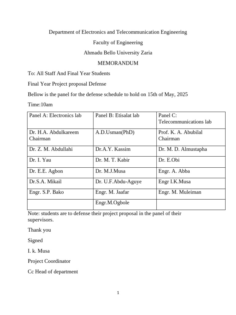 Final Year Project Defense Schedule | PDF