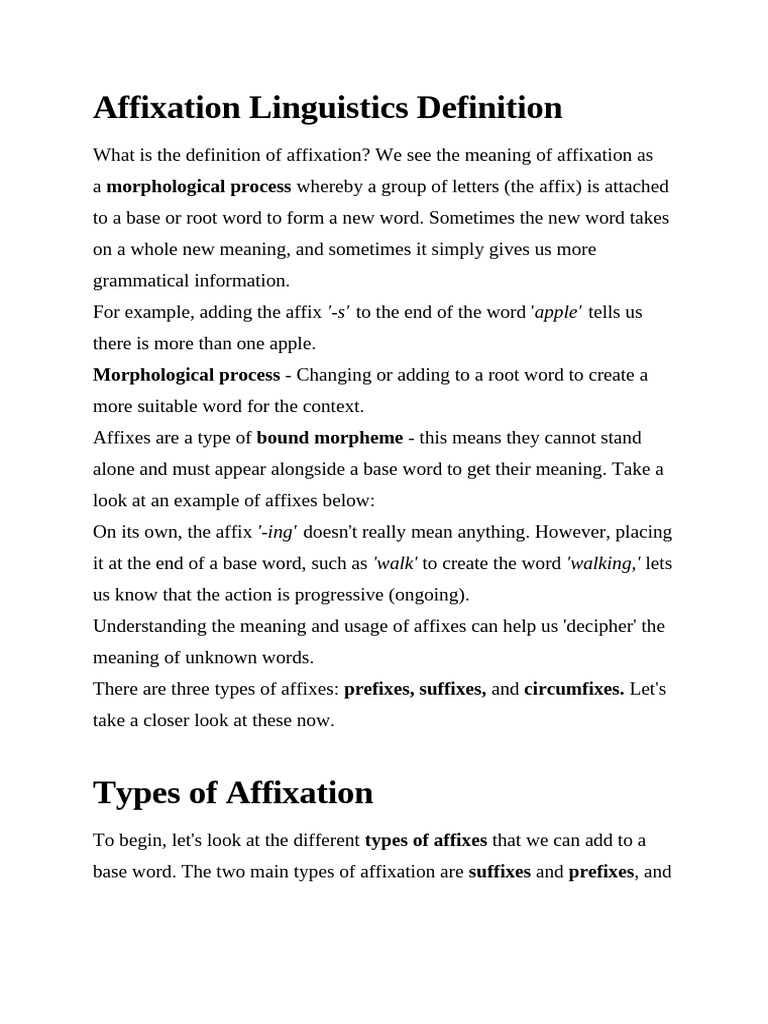 Understanding Affixation in Linguistics | PDF | Word | Morphology ...