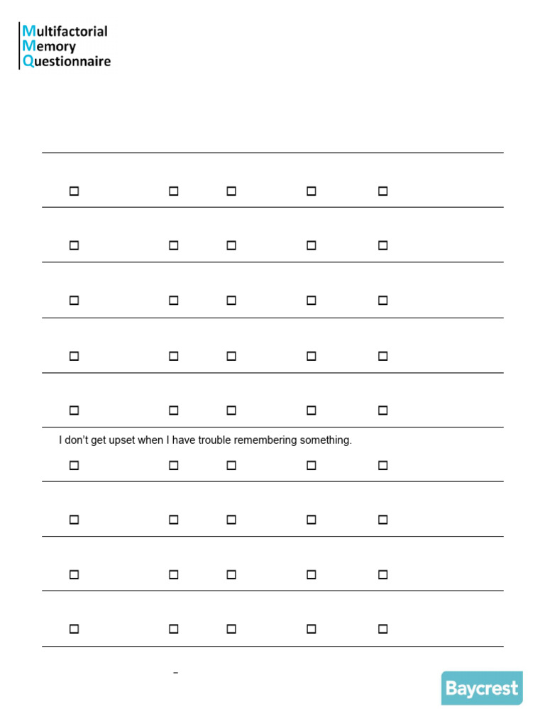 MMQ-9: Memory Assessment Tool | PDF | Gerontological Nursing | Mental ...