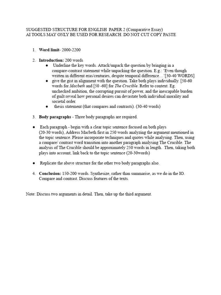 STRUCTURE - TEMPLATE OF PAPER 2 Comparative Essay | PDF
